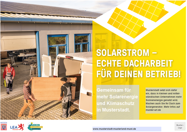 Vorlage für Plakatmotiv: „Solarstrom - Echte Dacharbeit für deinen Betrieb!“